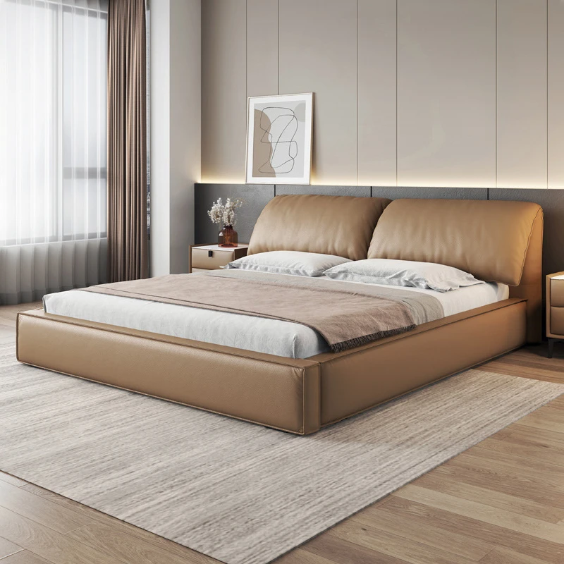 意式极简真皮床主卧1米8双人床现代简约储物大象耳朵网红皮床