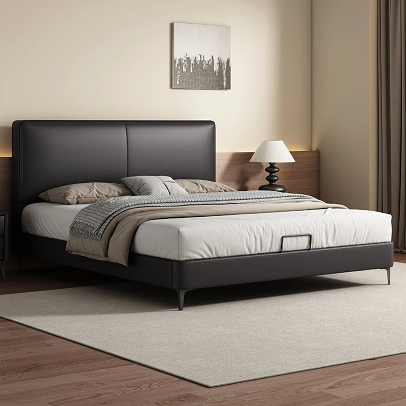 意式轻奢豆腐块创意真皮床双人床主卧网红小户型大床储物婚床软包