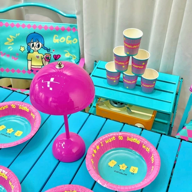 popoglow一次性餐具纸杯户外盘子