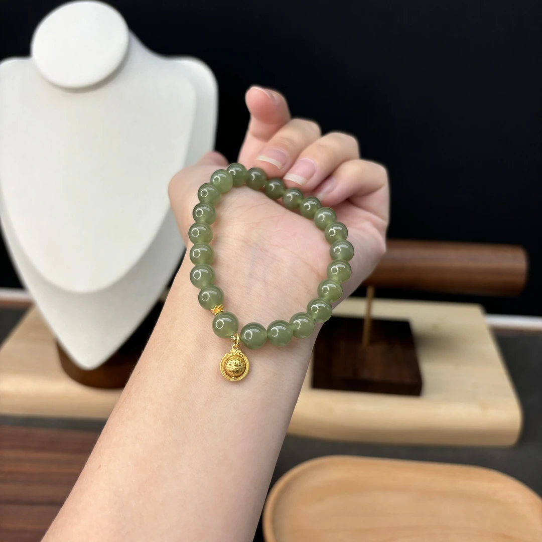 单圈和田玉卡8MM搭配小蛮腰路路通配饰时来运转吊坠手串Y117149