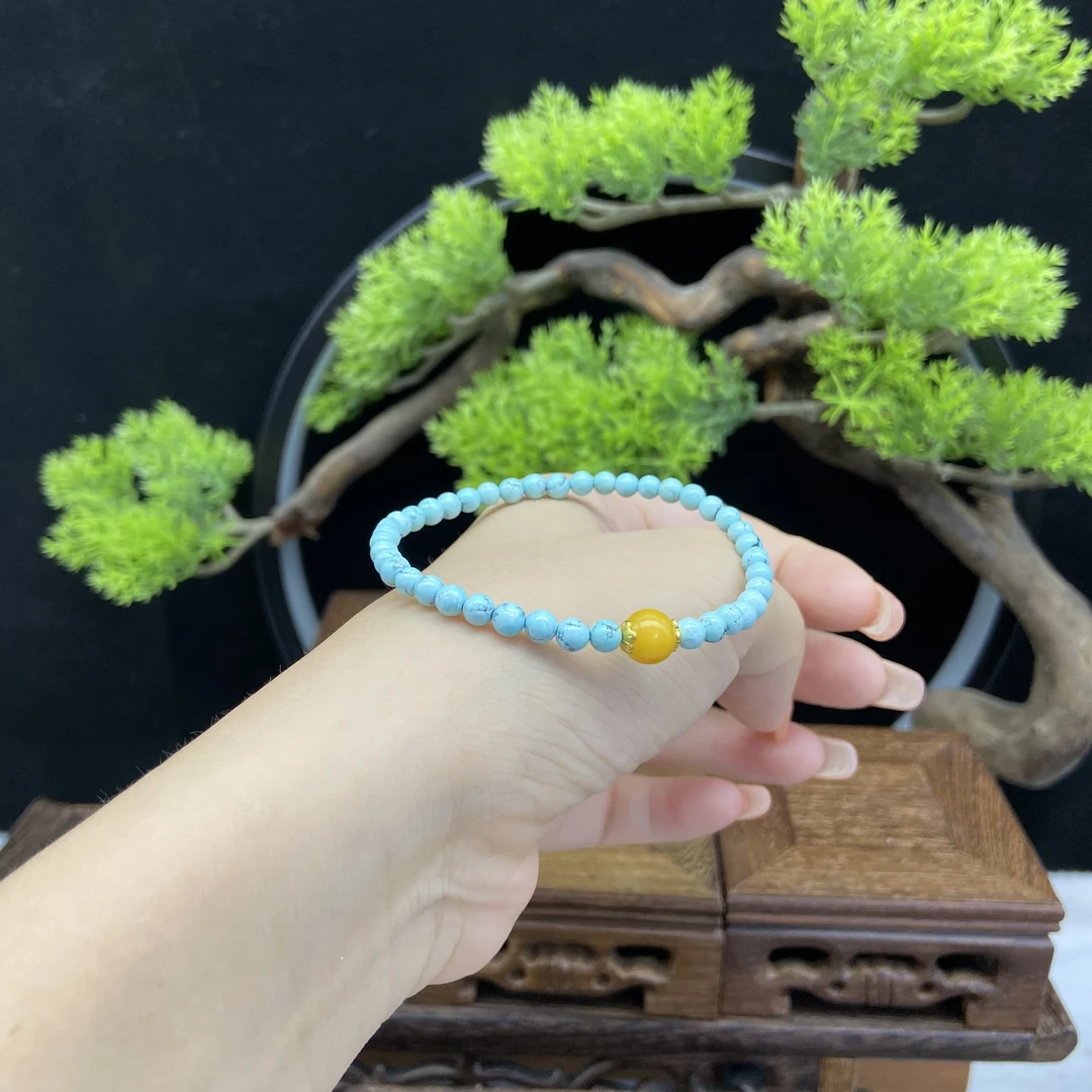 单圈绿松石卡4MM搭配蜜蜡路路通配饰手串微差F81149