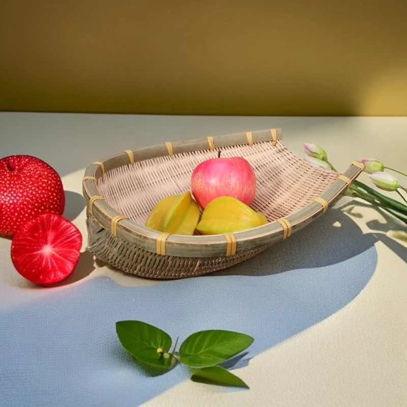 手工竹簸箕竹编制品农家竹篮子家用收纳筐水果篮果盘小竹筐米箩筛