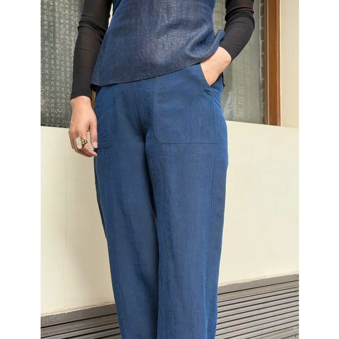 香云故里·蓝龟纹香云纱双面穿直筒裤休闲裤XB24-A090241,A090238