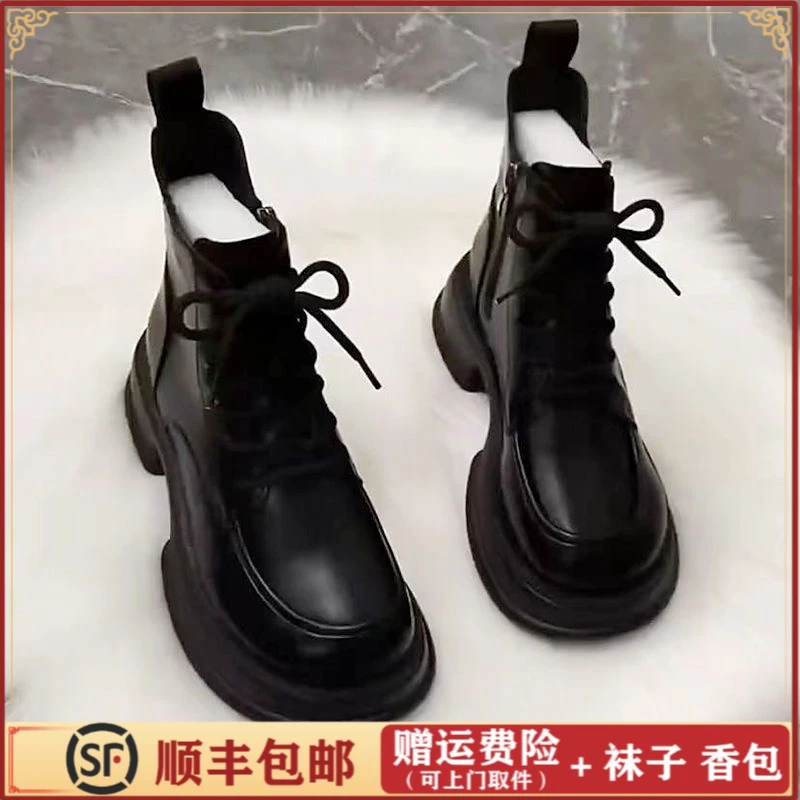 大东姚马丁靴2024秋季爆款英伦风靴子黑色百搭时尚圆头加绒网红女