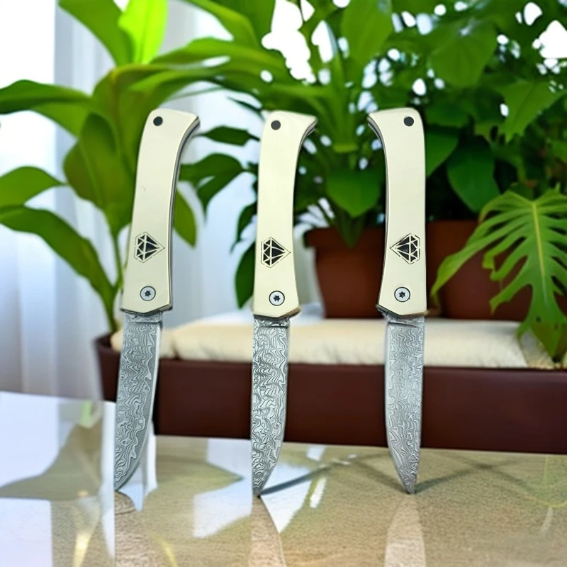 XS【黄金甲】新款手工抛光镜光黄铜手柄 67层锻造大马士革钢水果刀