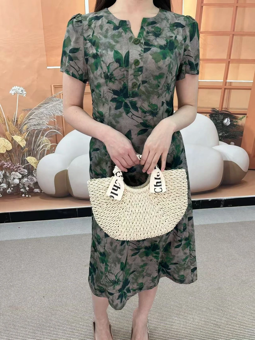 B5Q-2016收腰中长款夏季宽松连衣裙显瘦气质大码轻奢碎花花色