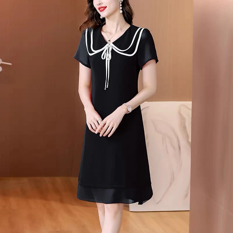 B5Q-121宽松连衣裙显瘦气质小个子复古休闲收腰法式连衣裙洋气