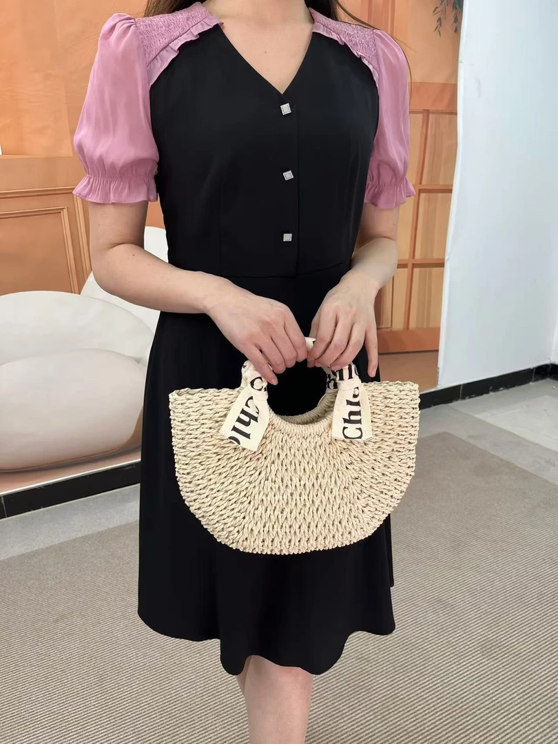 B5Q-2025大码轻奢小众收腰中长款夏季宽松连衣裙显瘦气质