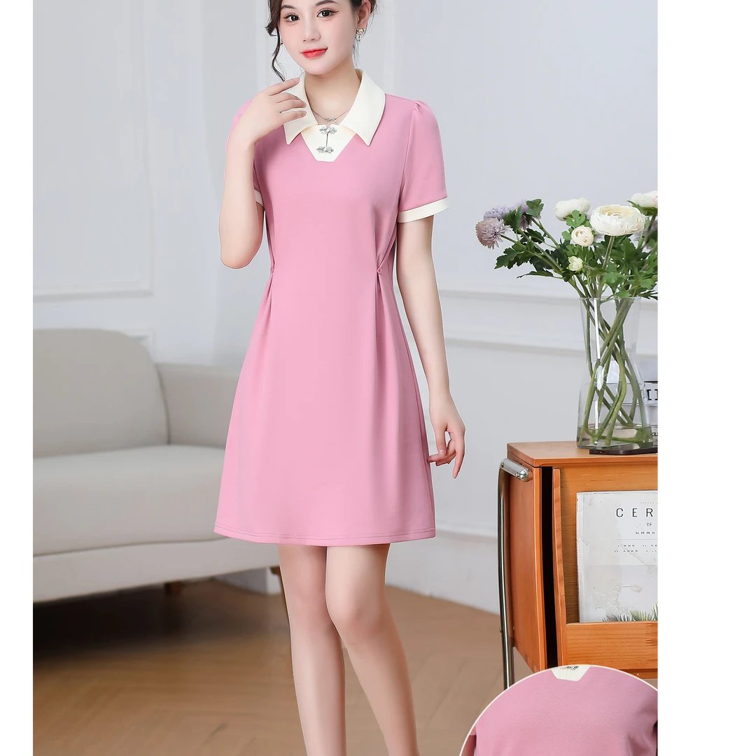 B5Q-9591收腰长裙连衣裙显瘦气质大码洋气时尚休闲夏季法式中长款