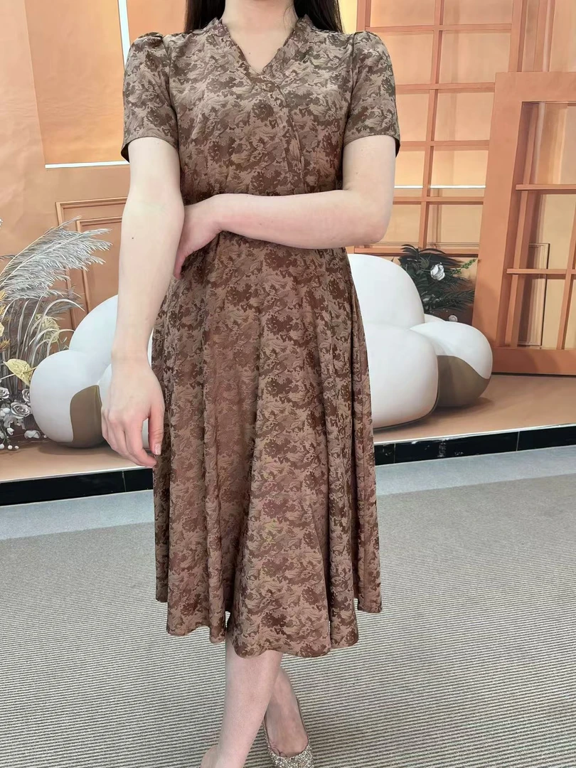 B5Q-836宽松连衣裙显瘦气质大码轻奢碎花小众收腰中长款夏季