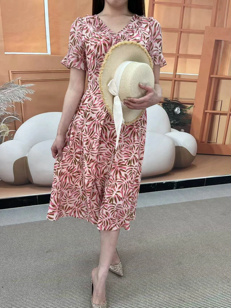 B5Q-8099夏季宽松连衣裙显瘦气质大码轻奢小众收腰中长款