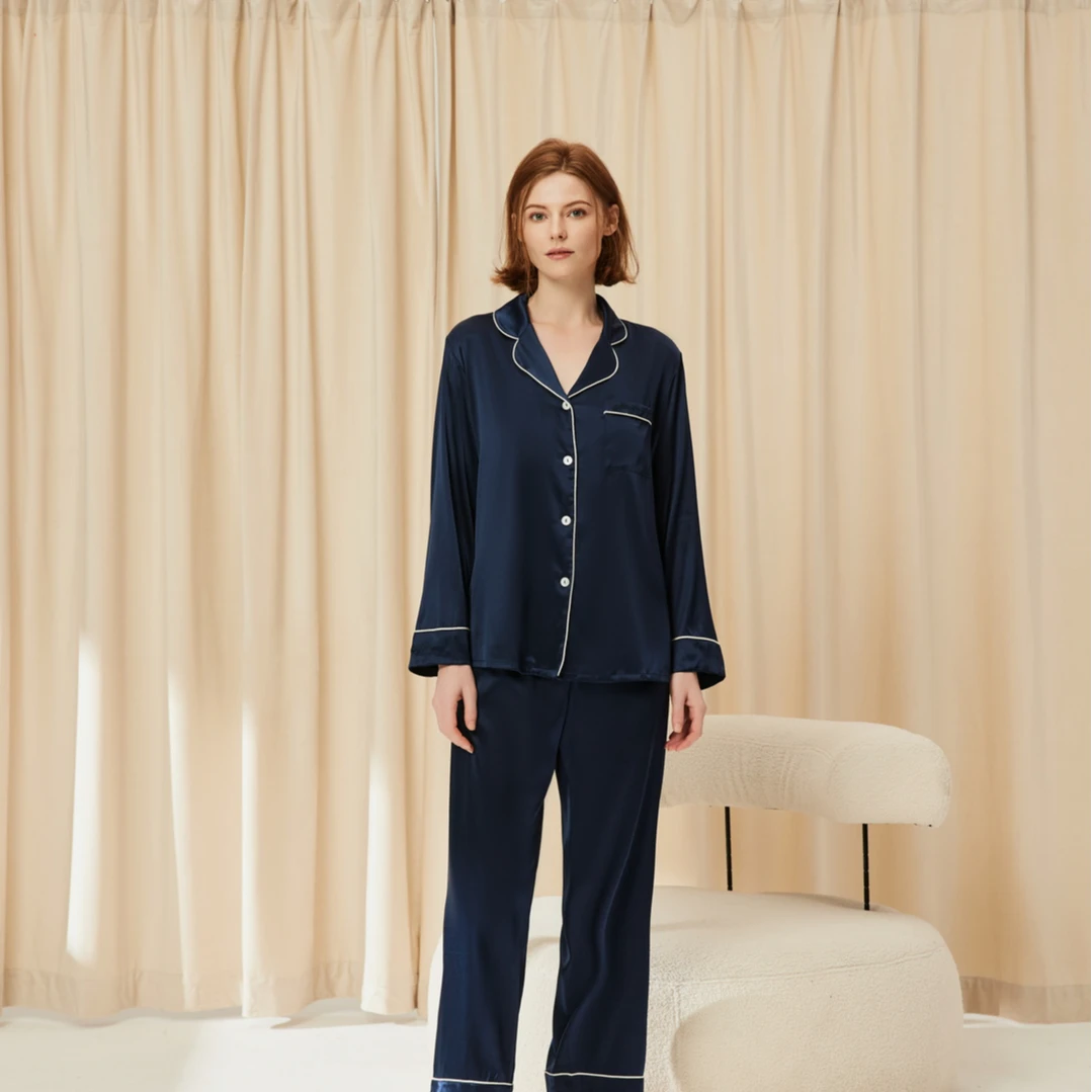 新款春秋桑蚕丝真丝薄款安神助眠女士睡衣套装 |6337