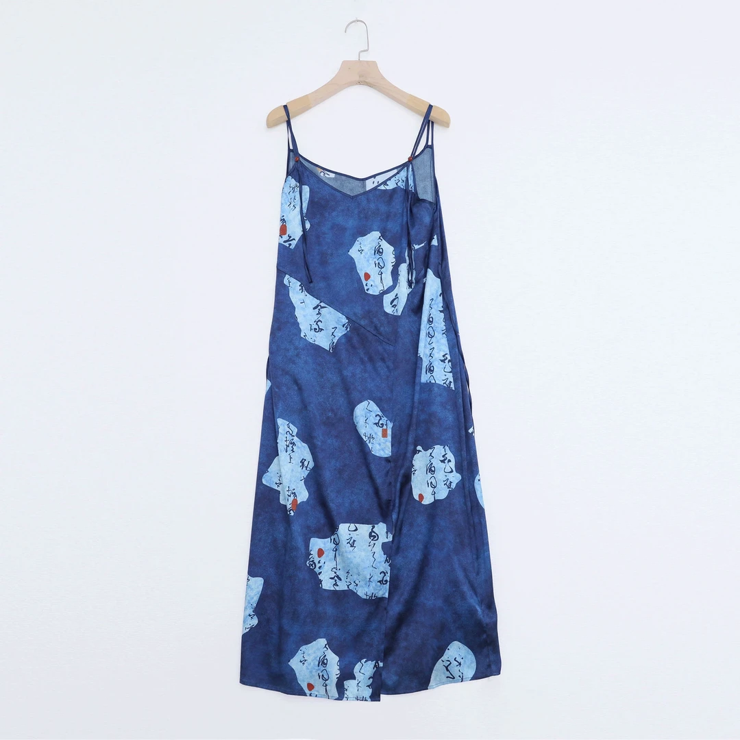 新款19姆米印花弹力缎桑蚕丝吊带连衣裙 |6820