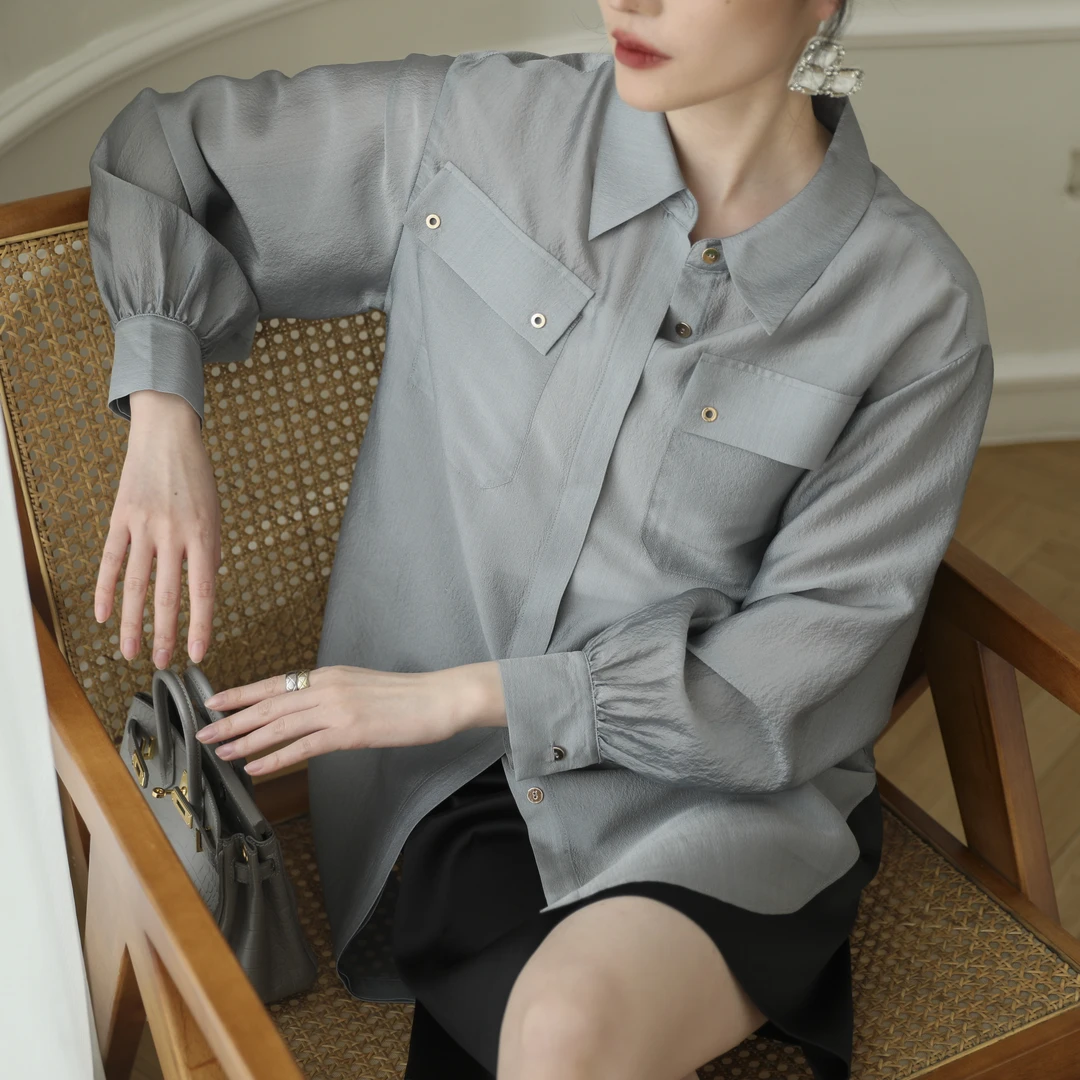【森哥】70丝醋时尚宽松休闲百搭纯色气质长袖防晒衬衫 |6366