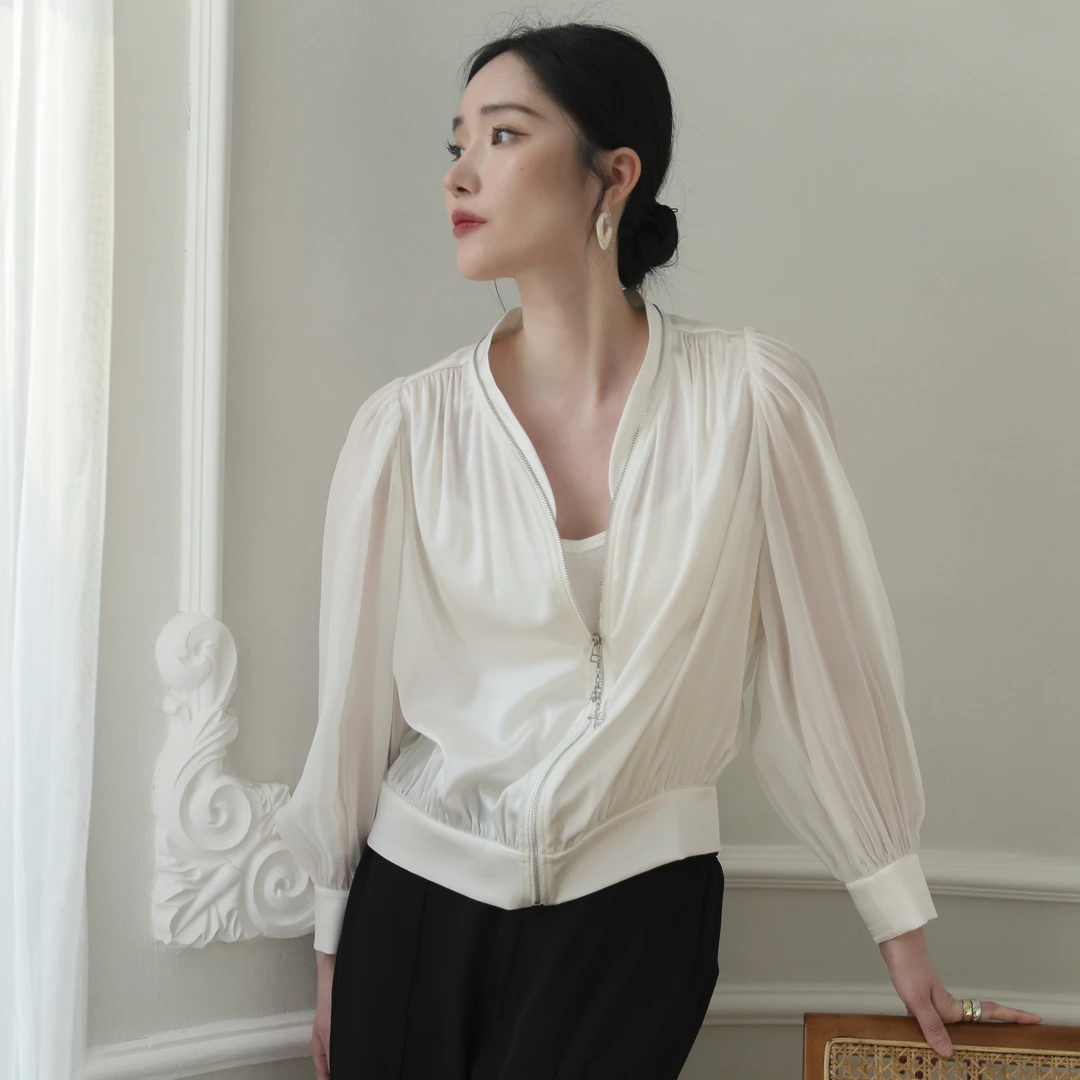 【丽公主专属】轻奢气质宽松百搭桑蚕丝短款上衣 |6388-1