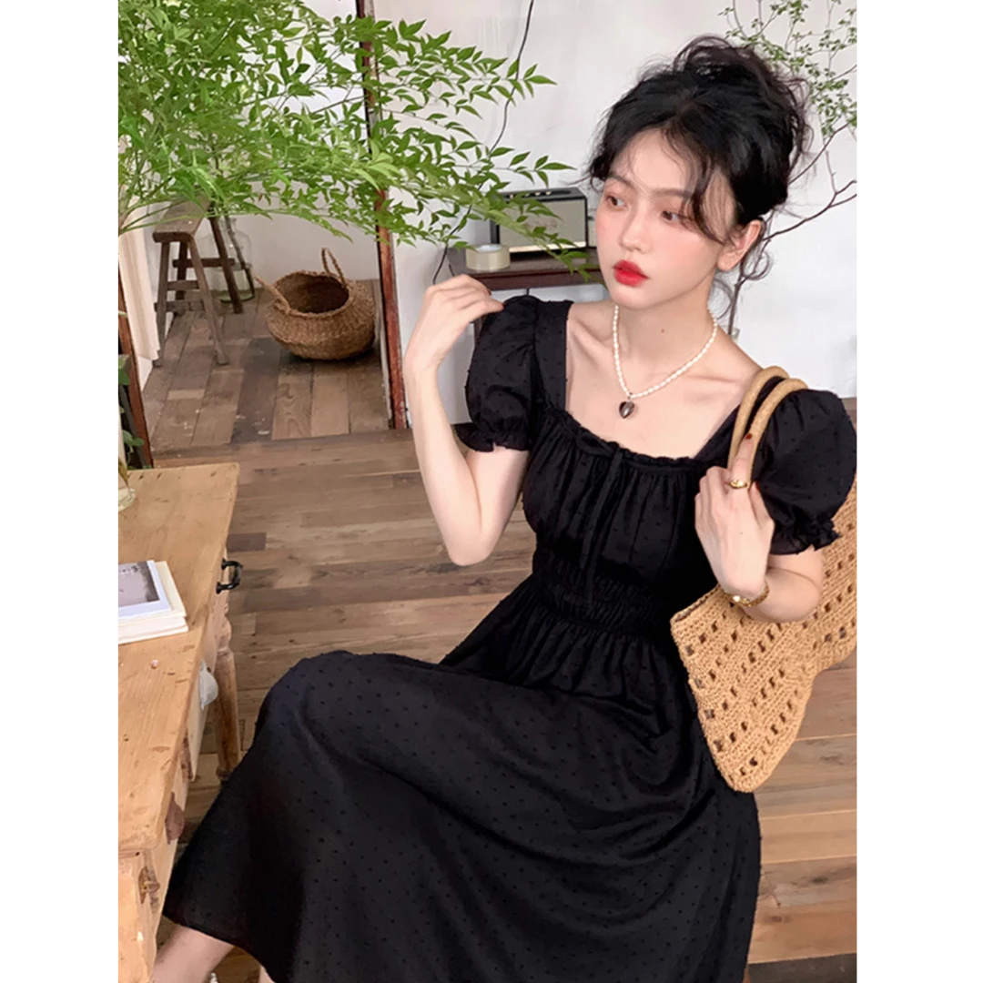 2024夏季新款大码女装胖mm显瘦法式连衣裙赫本风复古泡泡袖连衣裙