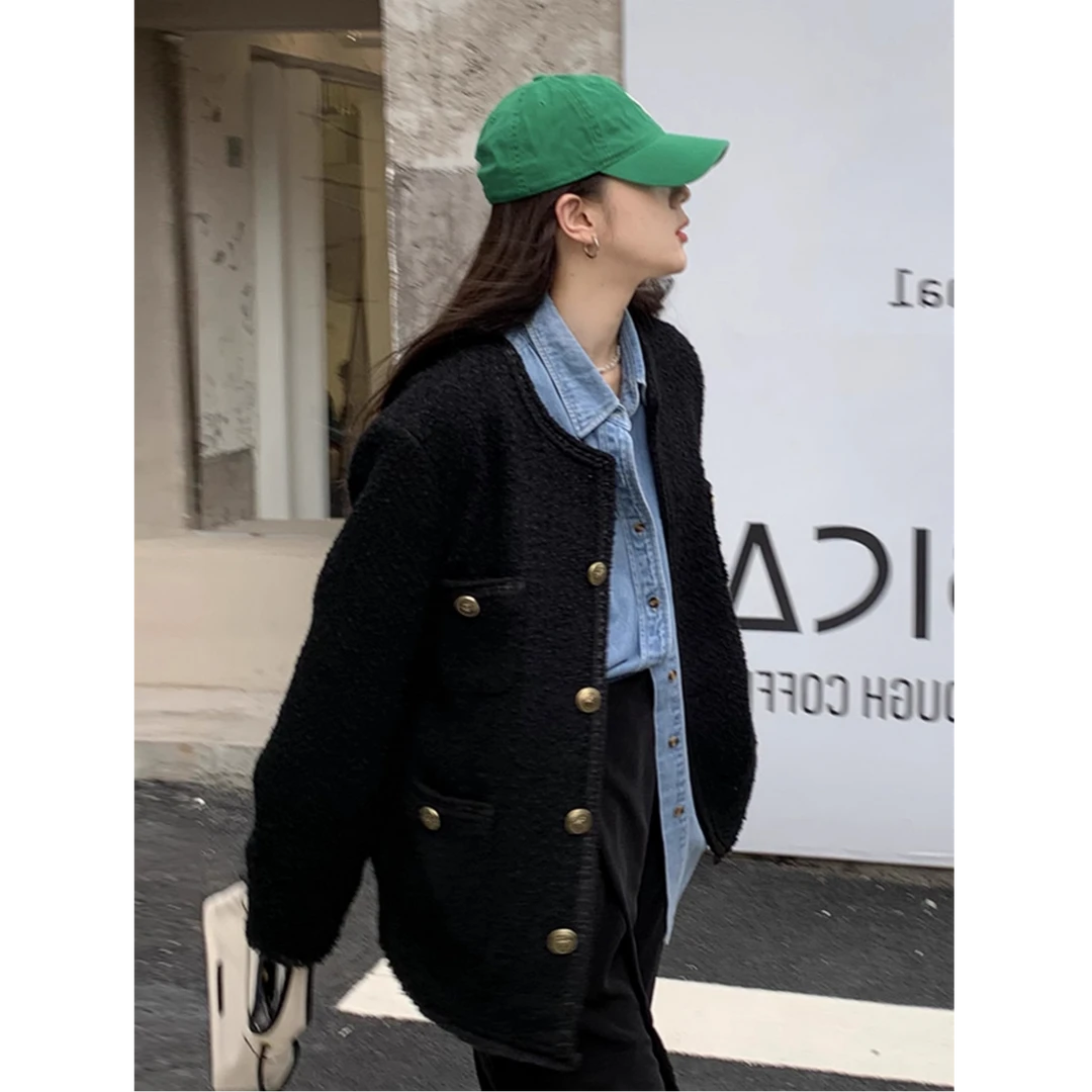 2024秋冬新款大码女装胖mm显瘦小香风外套韩版名媛洋气粗花呢上衣