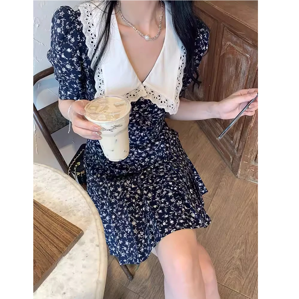 2024夏季新款大码女装胖mm显瘦法式复古碎花裙子减龄娃娃领连衣裙