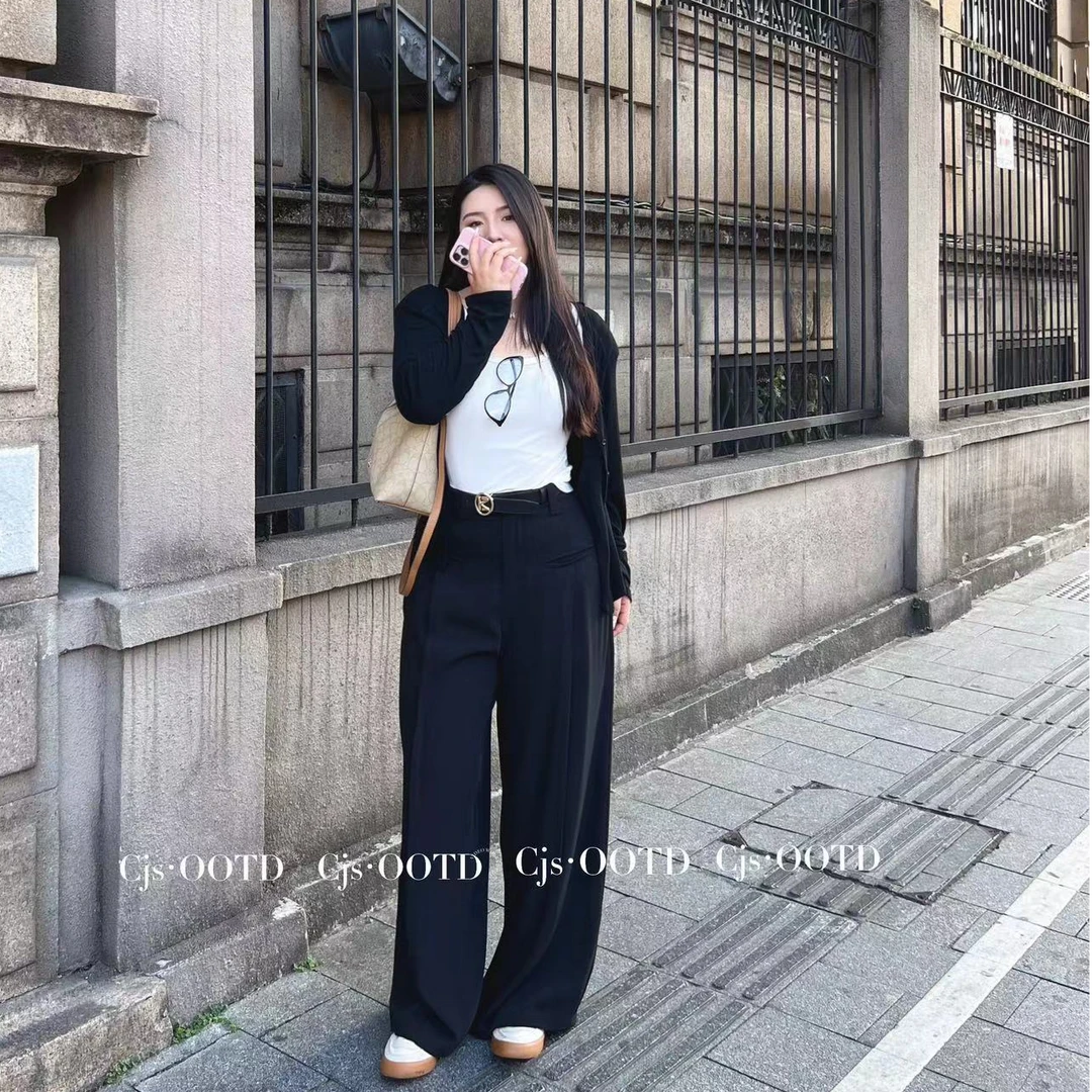 2024秋季新款胖mm垂感阔腿裤百搭休闲大码女装宽松显瘦西装裤子