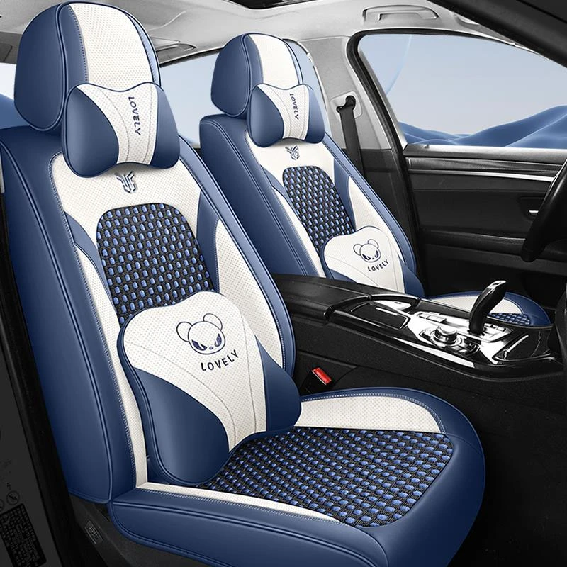 汽车坐垫卡通夏季网红冰丝四季通用女神全包座套全皮包围座椅套垫