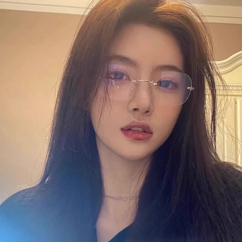 纯欲网红无框眼镜女素颜方形金丝小框金边简约无边框眼镜框女