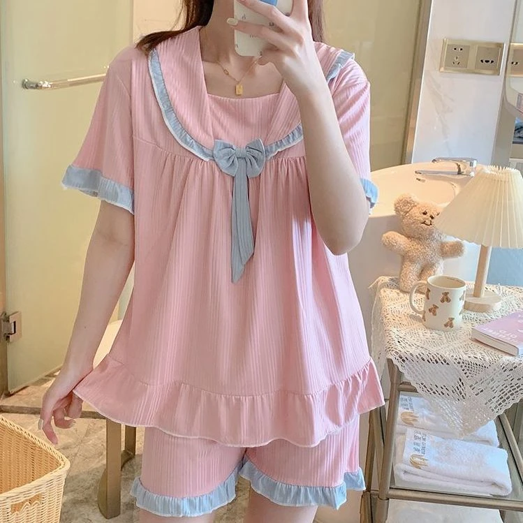 新款海军领大码睡衣女春秋款夏款甜美可爱日系高颜值薄款家居服