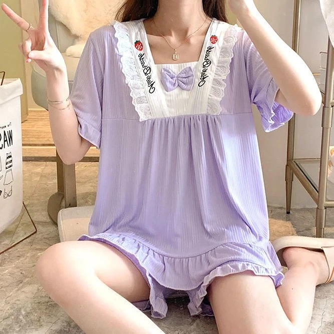 睡衣女夏季短袖短裤新款韩版薄款公主风学生甜美可爱两件套家居服