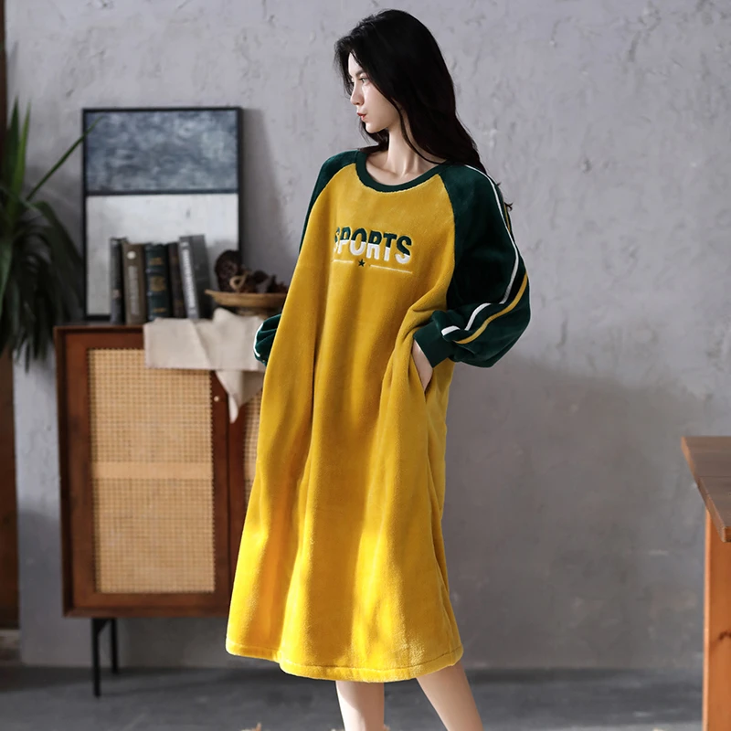 珊瑚绒睡裙女冬季中长款保暖睡衣2024新款加绒加厚大码法兰绒冬天