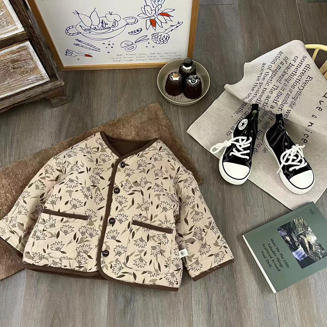 儿童秋冬韩系满印花朵加厚外套H1700