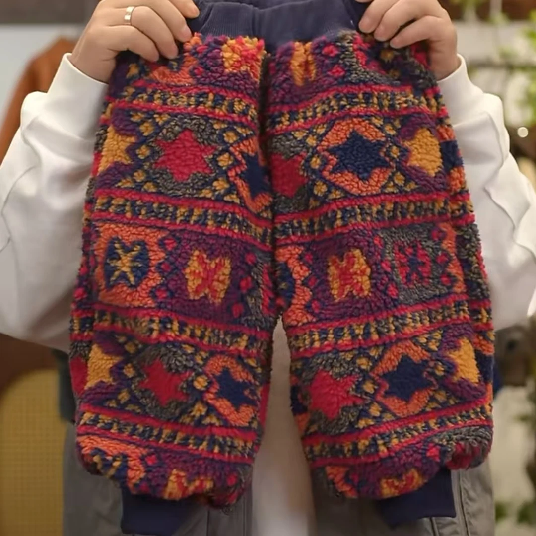 儿童冬季韩版几何毛毛加厚长裤H1835