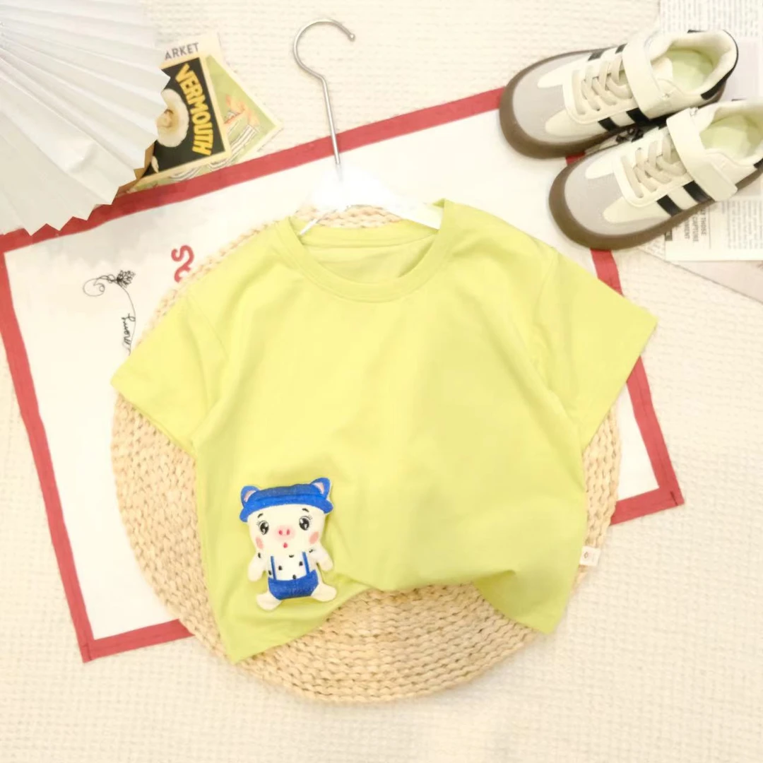 胡子头夏季男宝韩版卡通呆萌刺绣小猪短袖H-1103