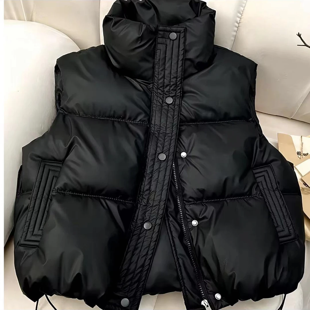 冬季新款棉服女免洗pu马甲坎肩皮短款气质加厚小个子外穿棉衣外套