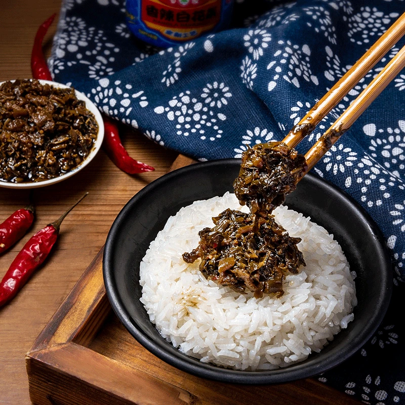 湖北京山特产罗店镇富水白花菜下饭菜香辣牛肉佐餐开胃腌菜瓶装