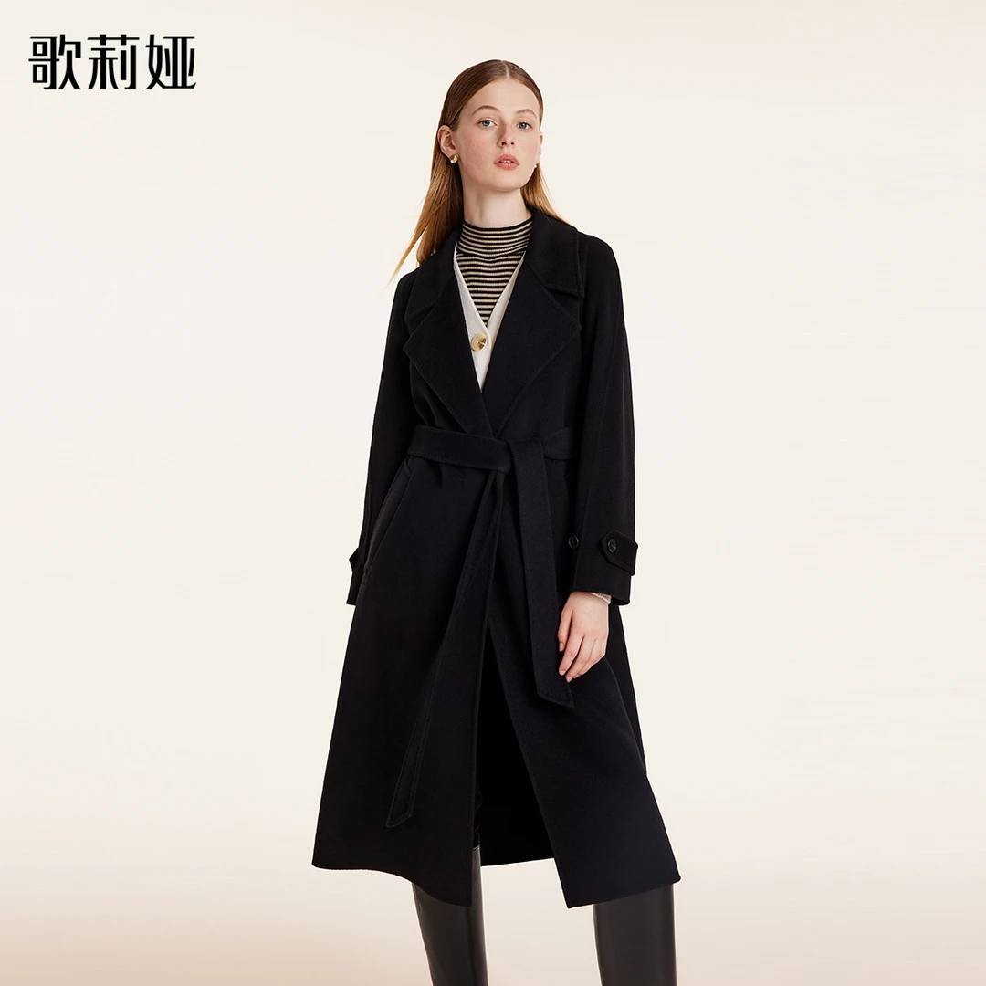 歌莉娅大衣冬季羊绒羊毛双面呢大衣1BDC6N1A0复古