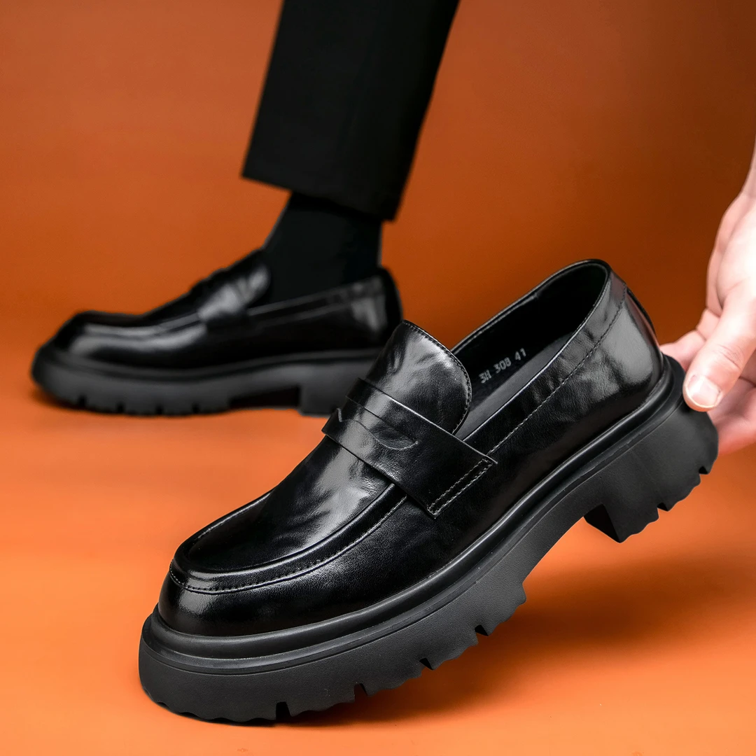 （爆款特卖）皮鞋男2025冬季新款真皮商务正装休闲软厚底一脚蹬男鞋