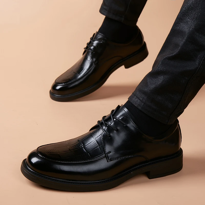 皮鞋男士商务正装休闲真皮软底增高时尚英伦风高级感结婚新郎男鞋