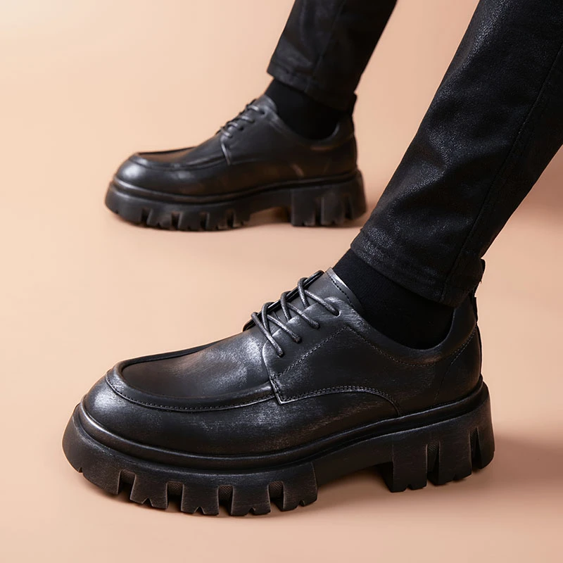 男鞋2025年新款复古工装鞋休闲男士皮鞋大头厚底潮流百搭英伦风鞋