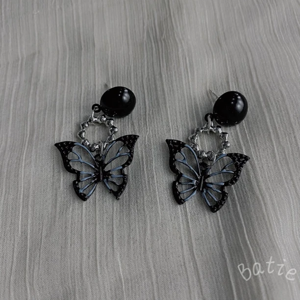 铜合金亚克力耳饰 M34黑色冷淡风复古小众手作耳饰