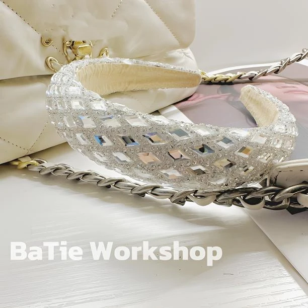 C133 重工宽边小香风发箍手工气质白色百搭编织简约韩版拼接时尚