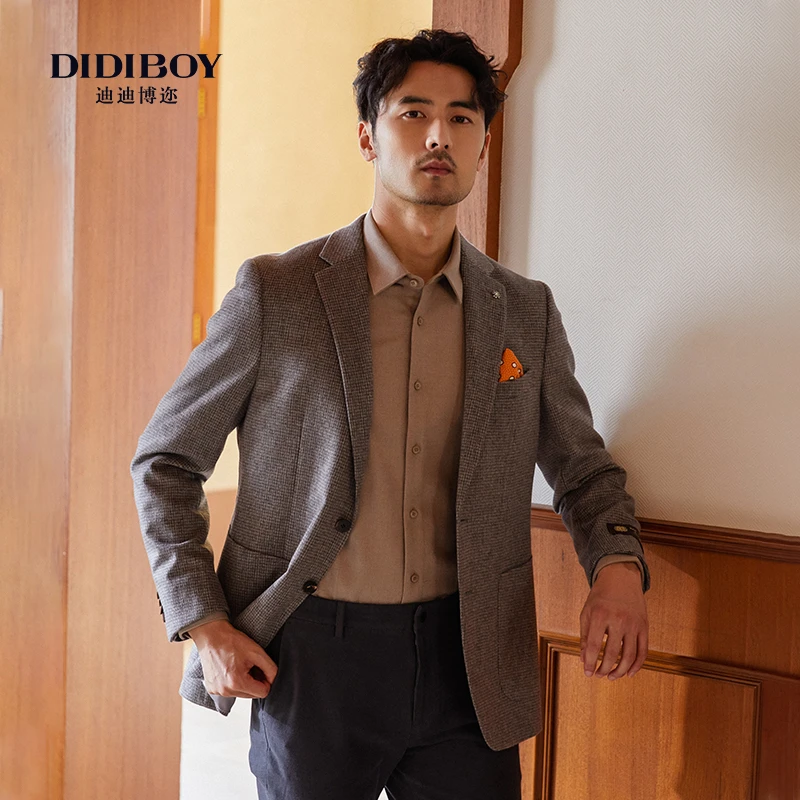 DIDIBOY/迪迪博迩秋季新品商务正装气质藏青色绵羊毛两粒扣西装