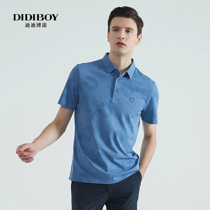 DIDIBOY/迪迪博迩夏季桑蚕丝男士休闲印花短袖舒适商务翻领polo衫