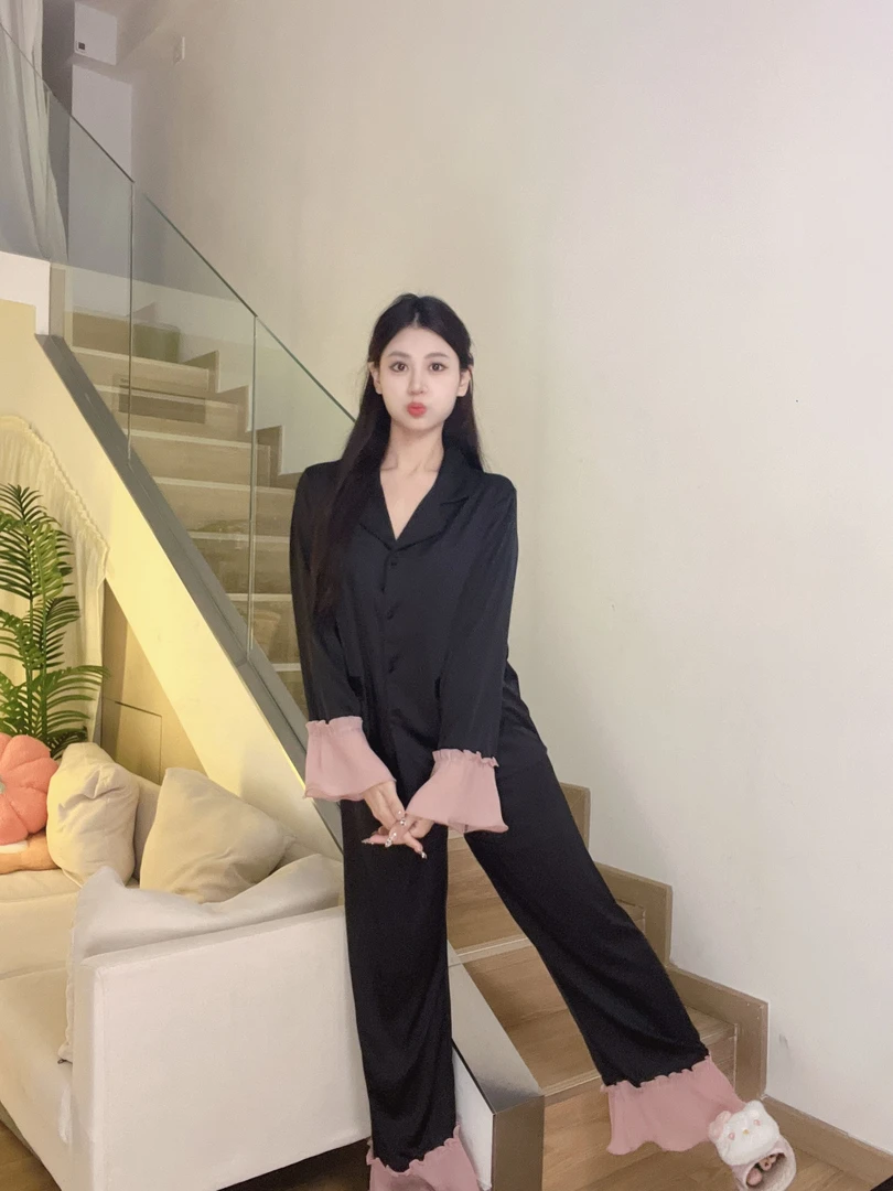 私人定制木耳边绣花柔光丝睡衣2024新款小众高级感轻奢家居服