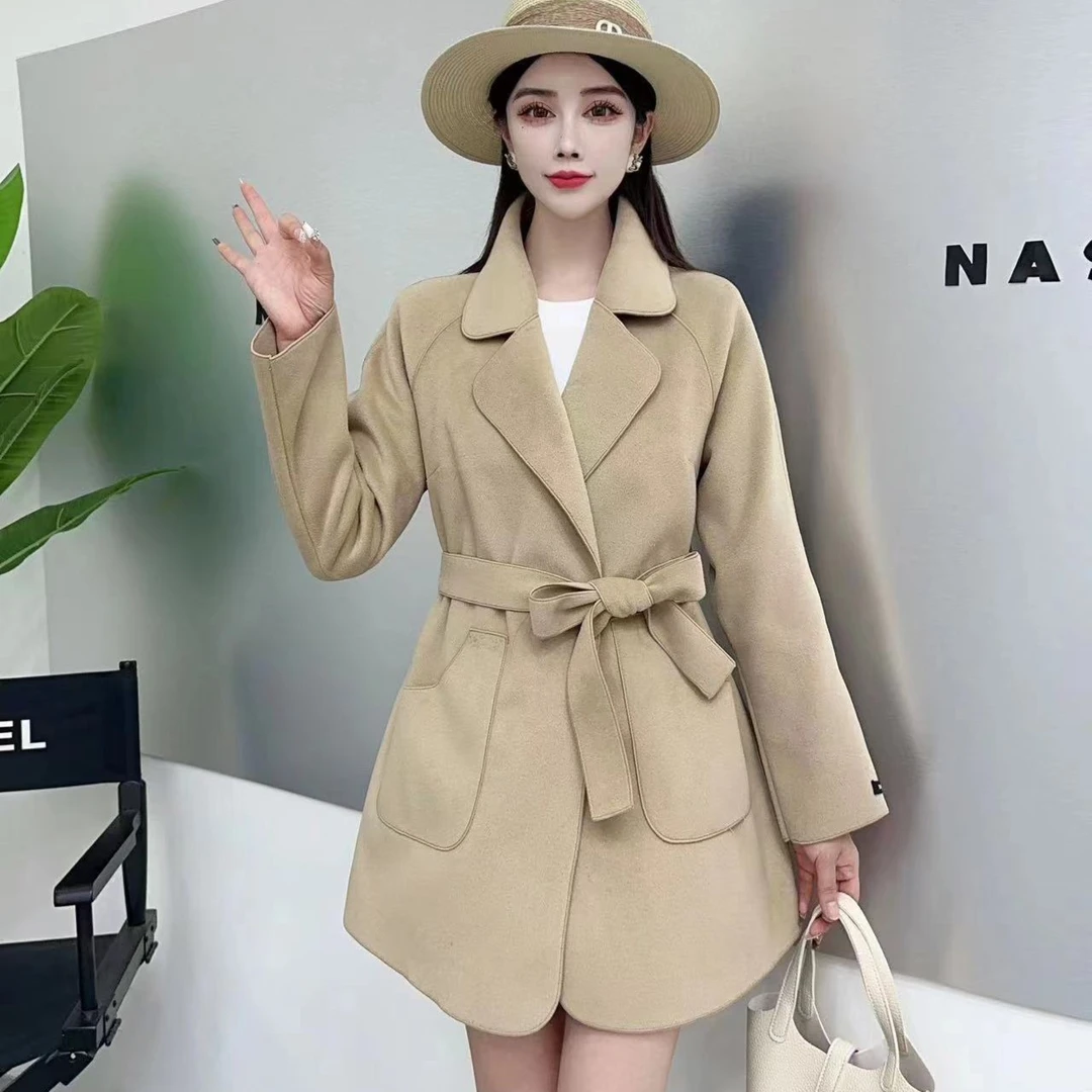 7708新款双面大衣洋气时尚显瘦女士秋冬毛呢翻领气质