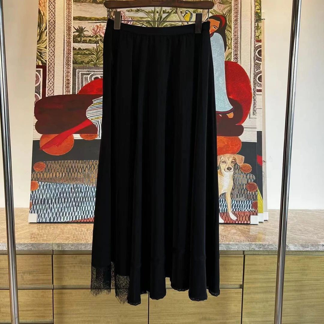 【大G精选】“无法拒绝的浪漫” 暗黑设计感拼接蕾丝边松紧腰半裙