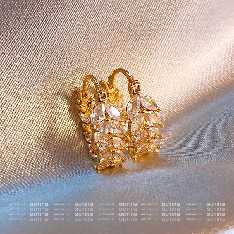 铜合金合成锆石耳饰 14921麦穗闪锆耳环秋冬耳饰女高级感气质耳扣