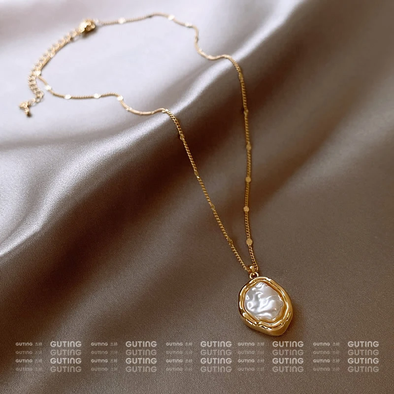 铜合金项链 5206法式不规则巴洛克珠项链复古宫廷风优雅时尚颈链