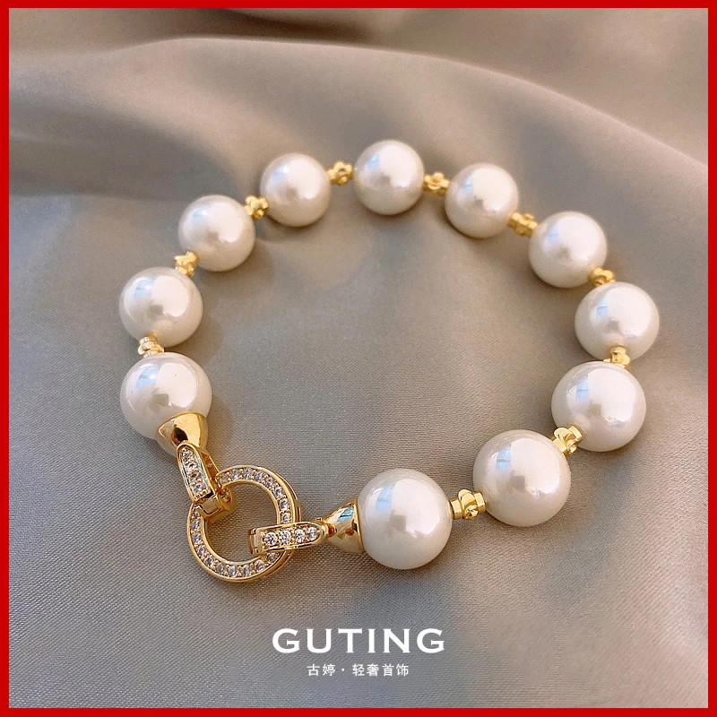 铜合金合成锆石手链 1074环环相扣高亮珠珠高档手链复古ins小饰品