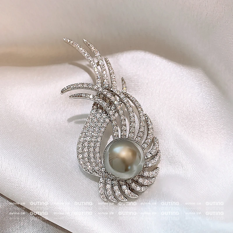 铜合金合成锆石胸针 0949凤凰来仪高档胸针高奢羽毛胸花外套首饰