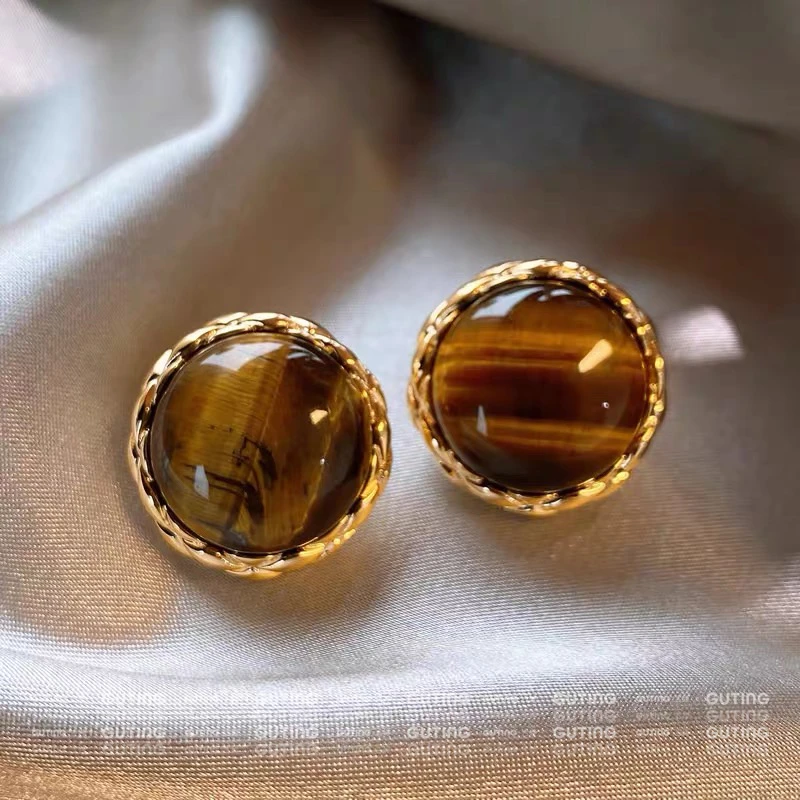 铜合金耳饰 14298虎眼圆形耳钉女小巧精致复古耳饰高级感气质耳环