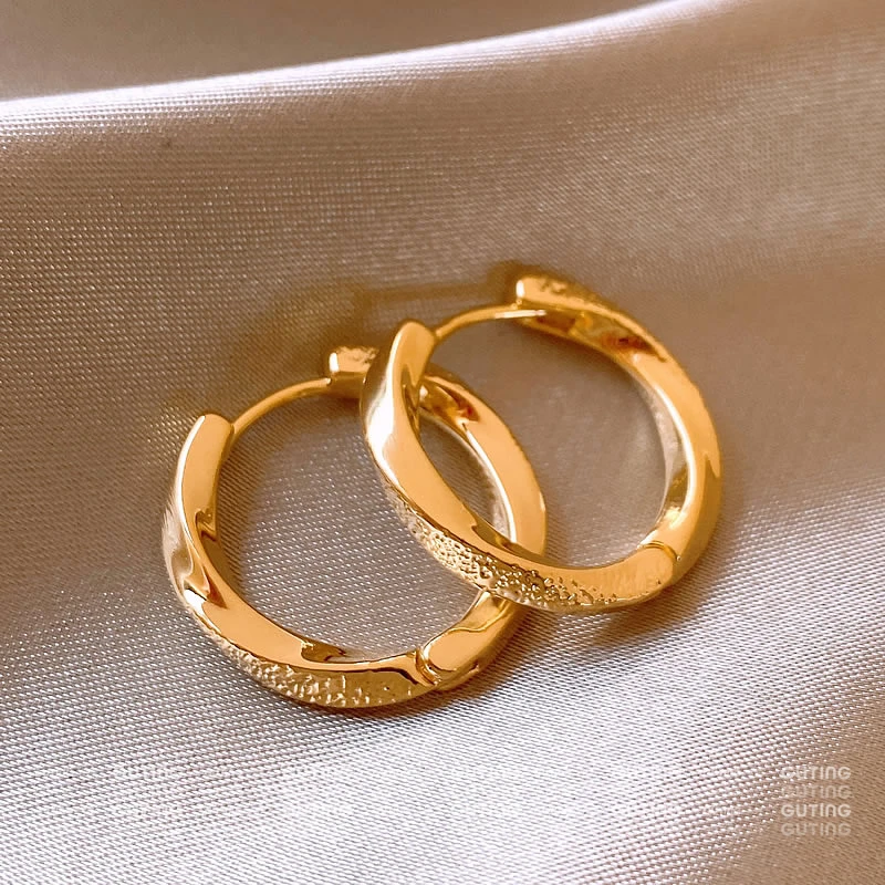 铜合金耳饰 15653（重工）简约圆形压纹耳环女素圈时尚百搭饰品耳饰